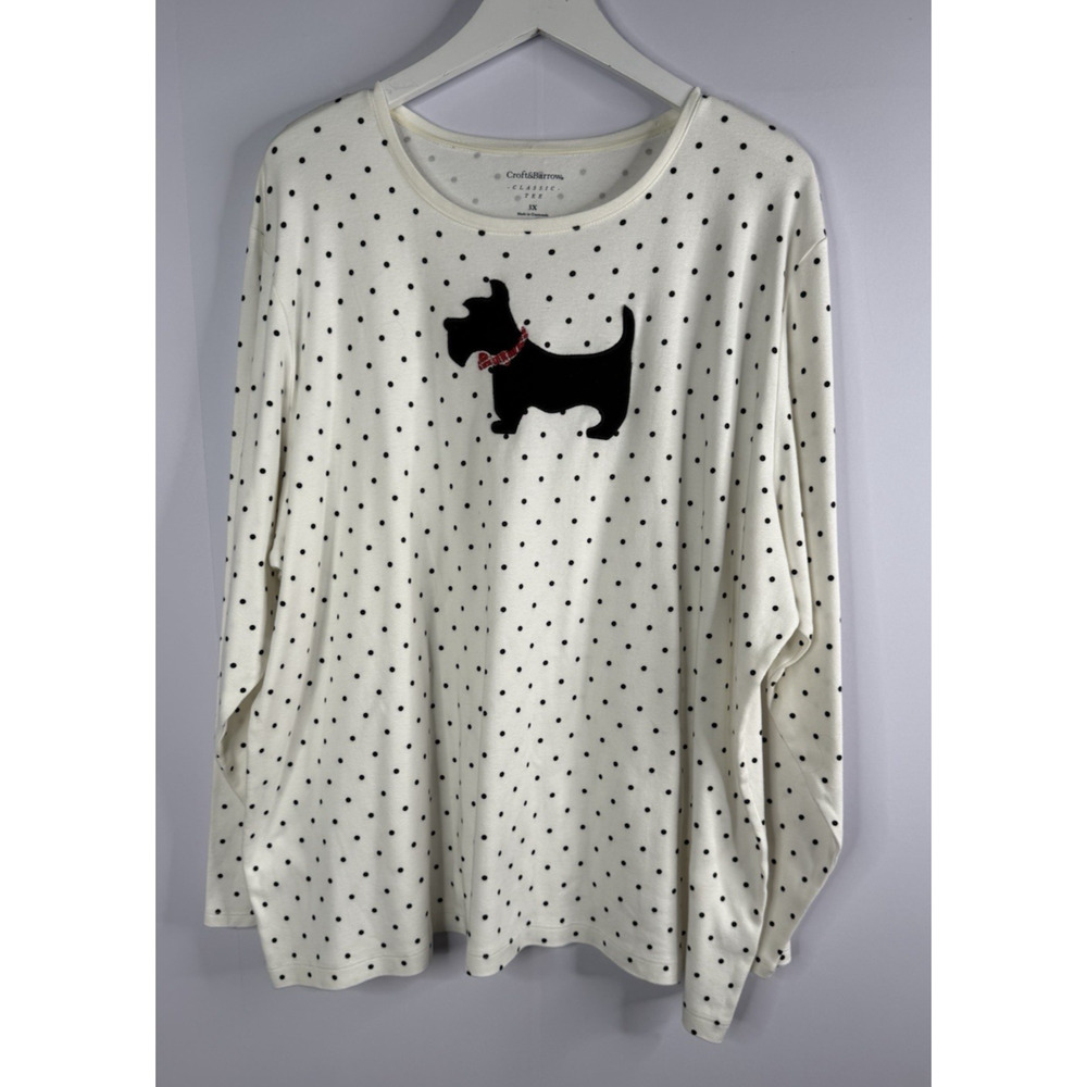 Croft & Barrow Classic Tee Sz 3x Polka‎ Dot Scottie Terrier Dog Long Sleeve Top